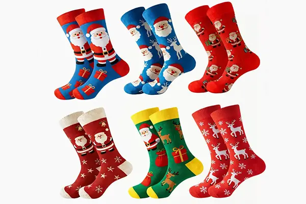 Christmas sock case with festive pattern and gift packaging