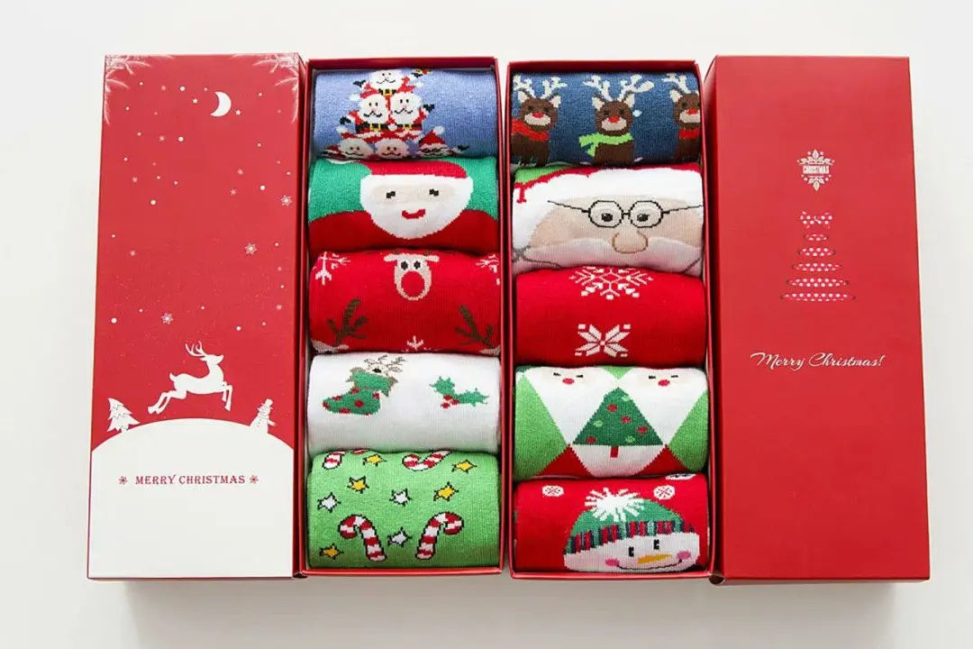 Custom Christmas socks with logo design and holiday gift packaging