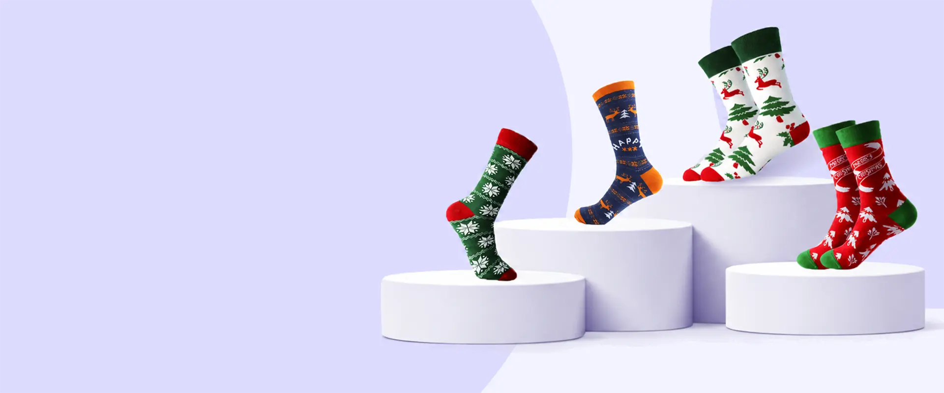 Custom Christmas socks for holiday gifts retail collections and company orders
