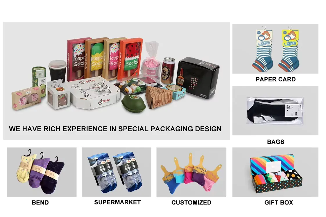 Christmas sock gift packaging with paper bands hang tags gift bags boxes and set packs