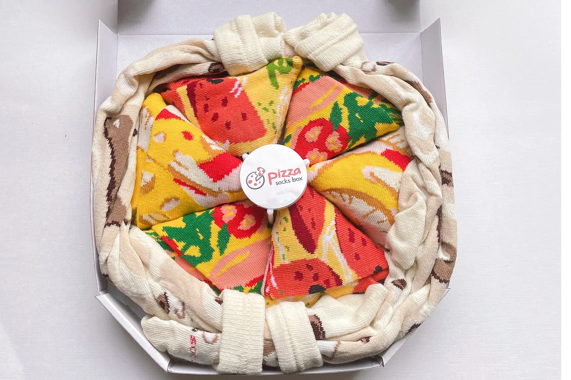 Custom pizza socks with fun food pattern design