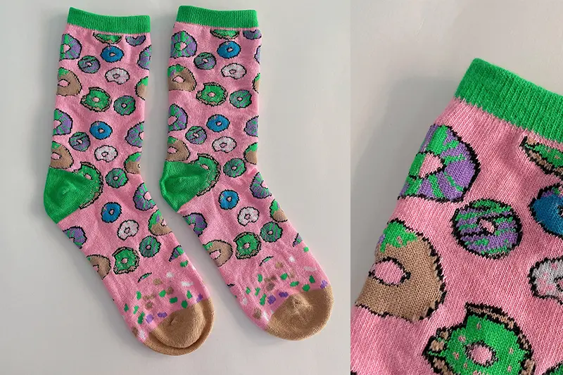 Jacquard Christmas sock patterns with knitted snowflakes trees stripes and logo details
