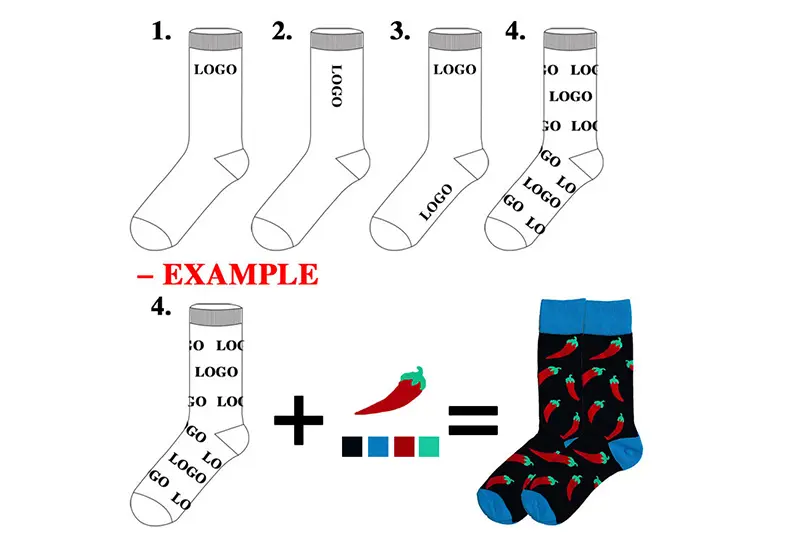 Crew sock logo placement on cuff side leg front leg ankle and packaging