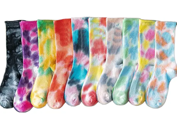 Tie dye crew socks with custom color effects for casual and lifestyle orders