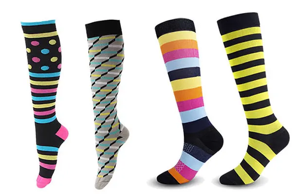 Custom color block knee high socks for team school and event designs