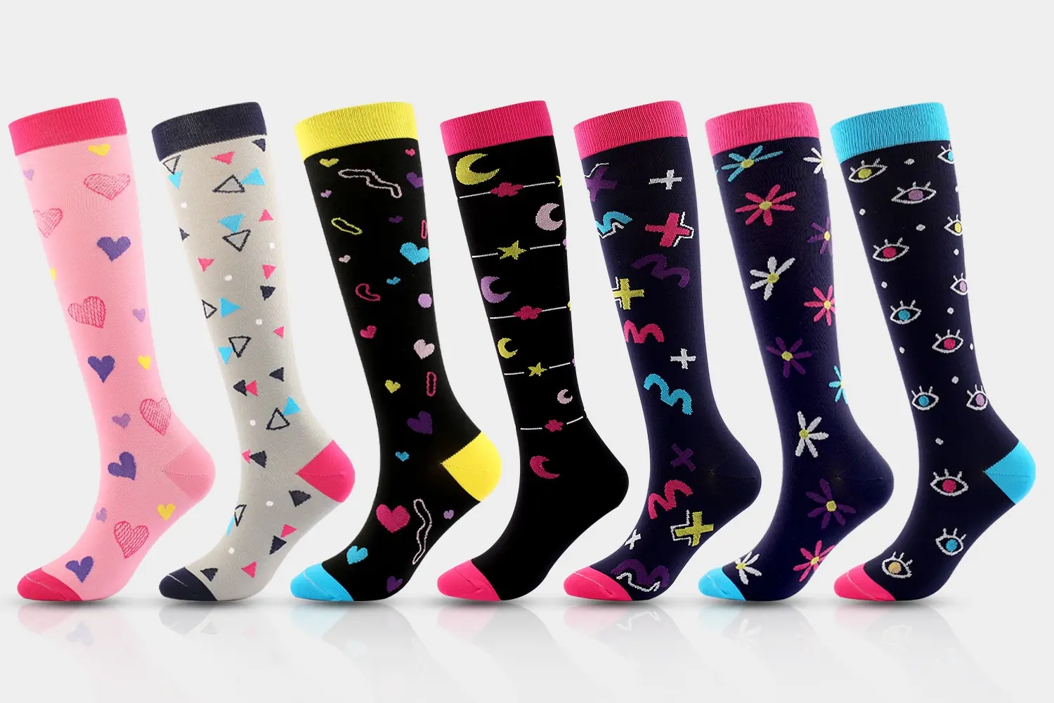 Custom knee high sock long leg design areas for logos patterns numbers and color blocks