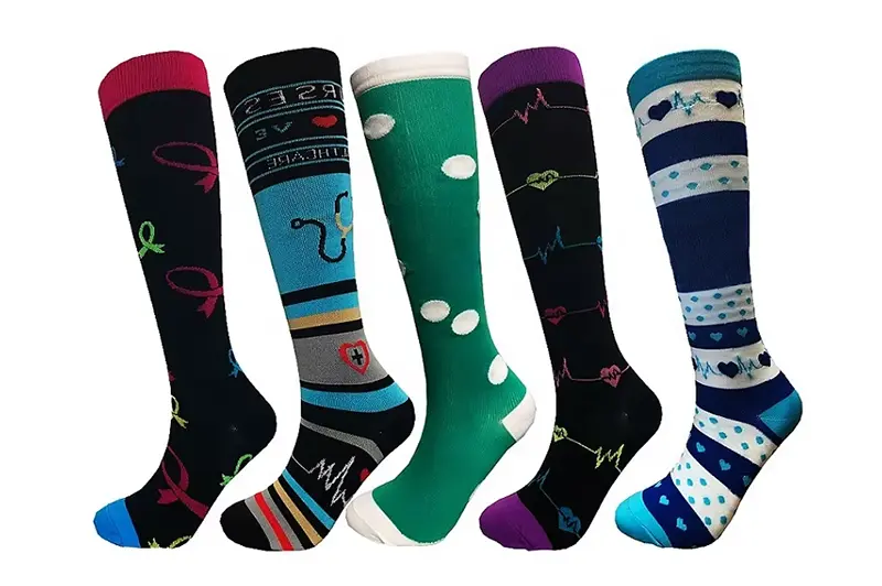 Custom knee high sock sample review for height fit logo and color details