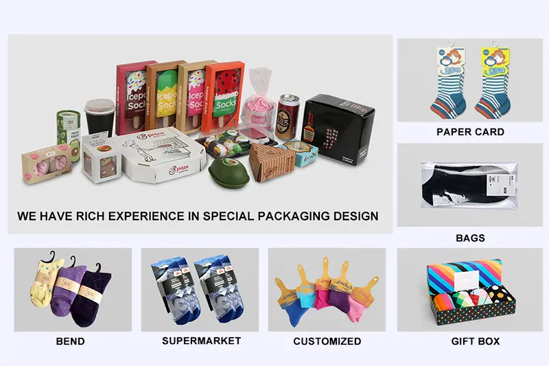 Custom logo sock packaging with paper bands tags bags labels and boxes