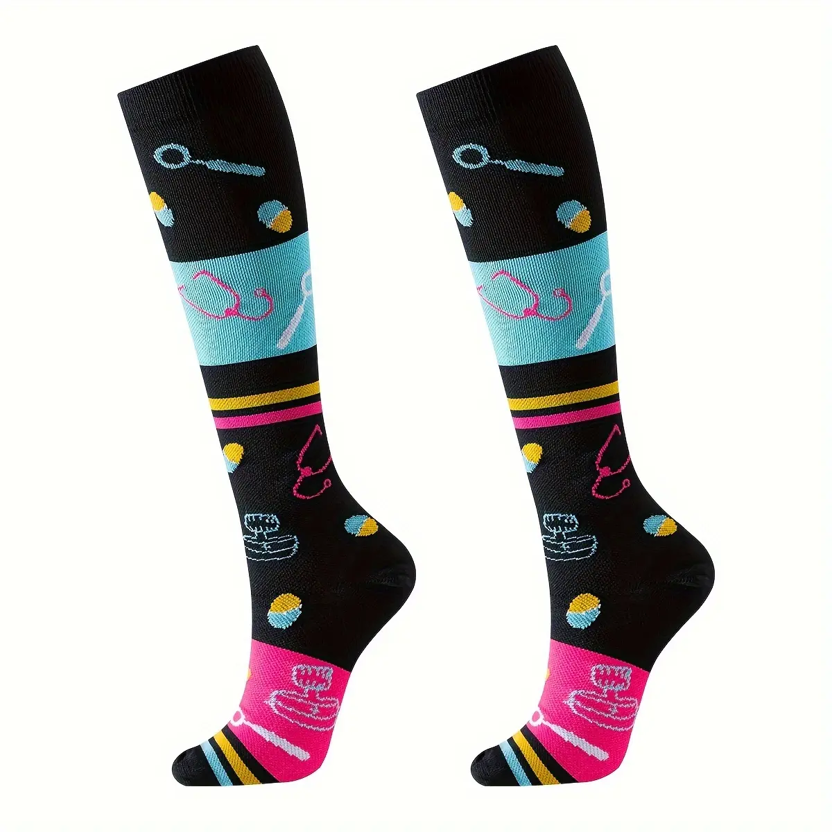 Knee high sock pattern and logo detail
