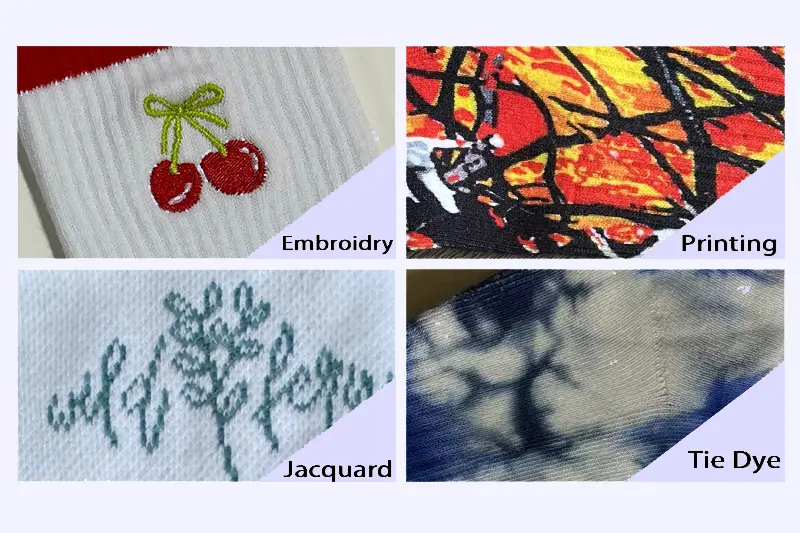 Branding options for custom promotional socks with logos patterns and packaging