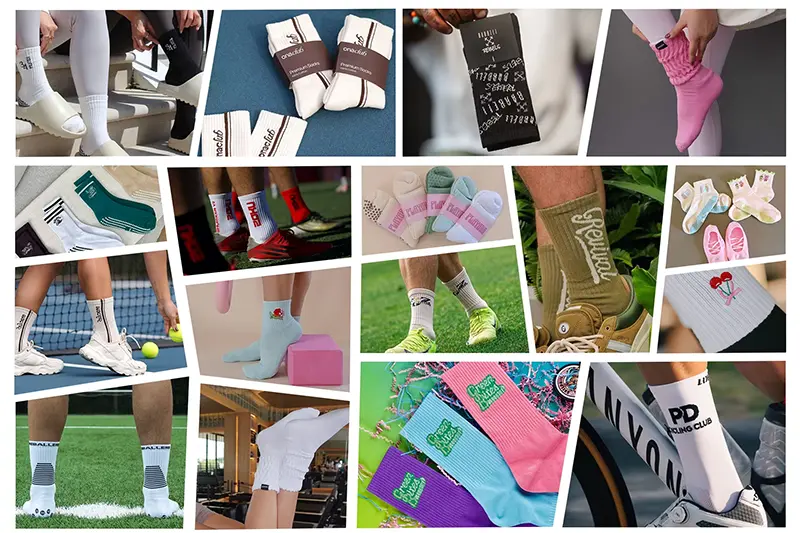 Material options for custom promotional socks including cotton polyester bamboo and wool blends