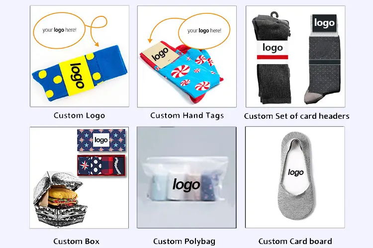 Packaging options for custom promotional socks including bands tags bags and gift boxes