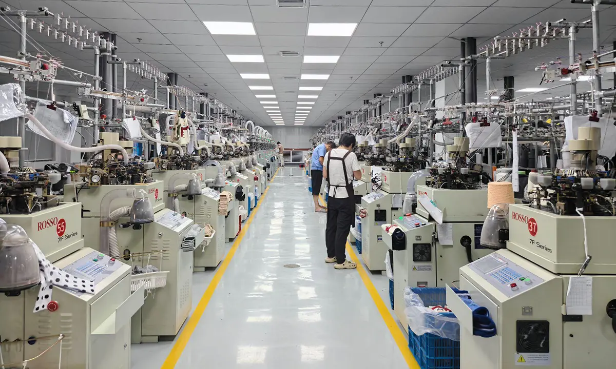 Sock factory workshop with production machines