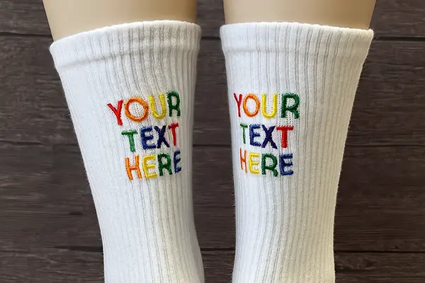 Embroidered initials on socks