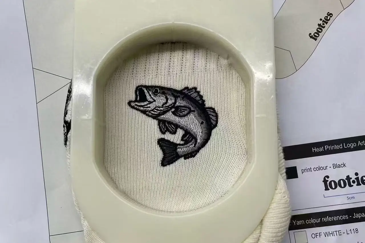 Custom sock logo planning with placement size contrast and artwork notes