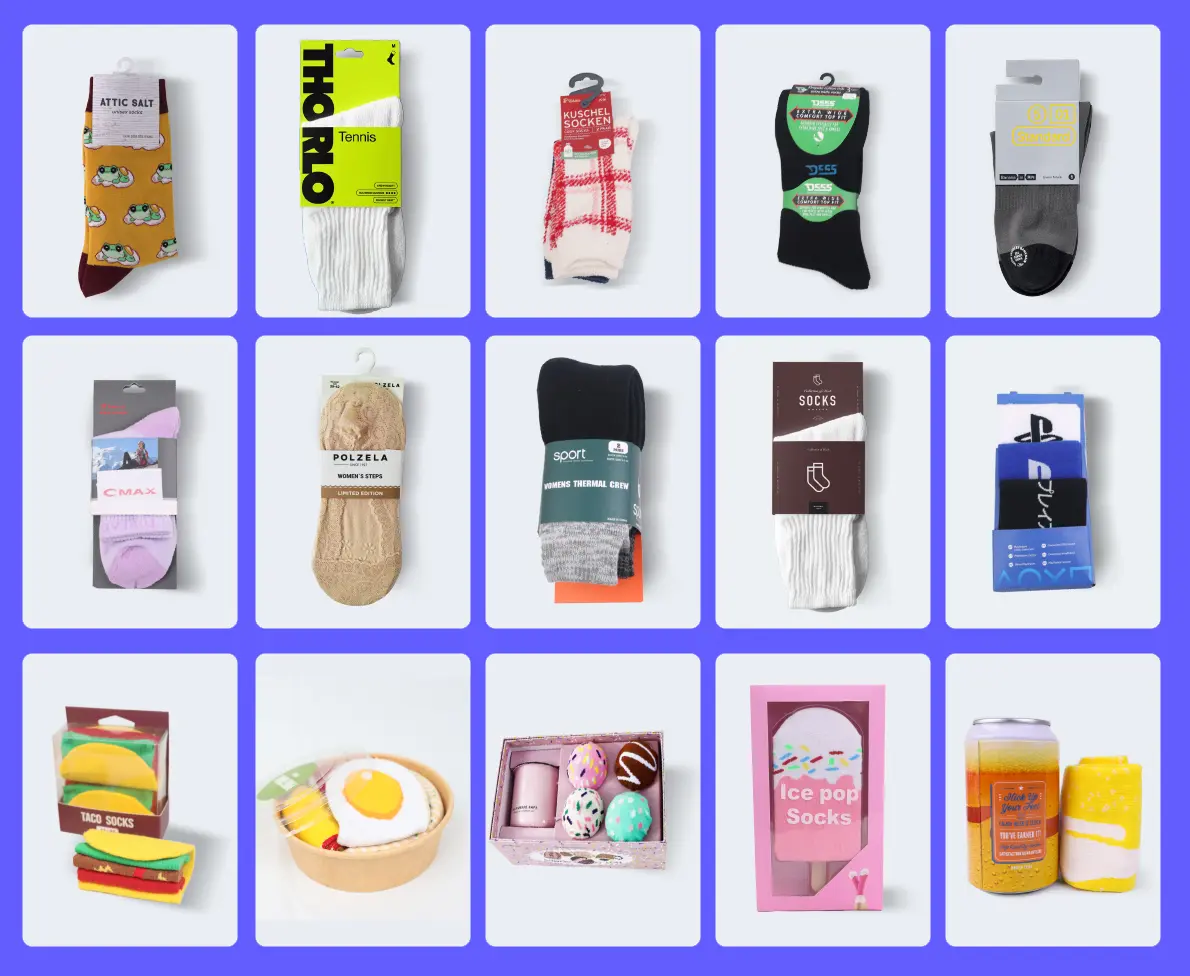 Custom sock packaging with bands tags bags and boxes