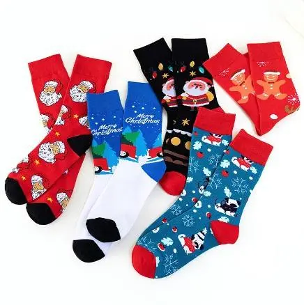 Custom crew Christmas socks with festive patterns for gifts and retail collections