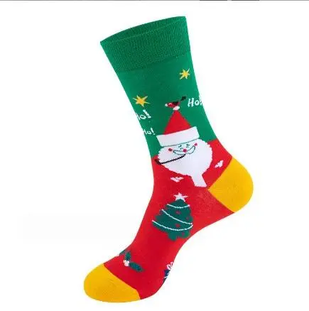 Custom crew Christmas socks with cuff pattern and seasonal color layout