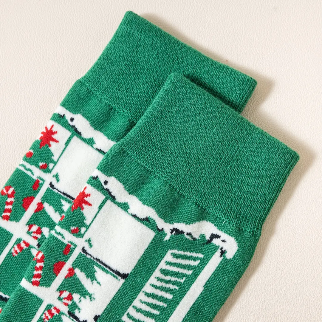 Custom dress Christmas socks with fine yarn and office-friendly pattern