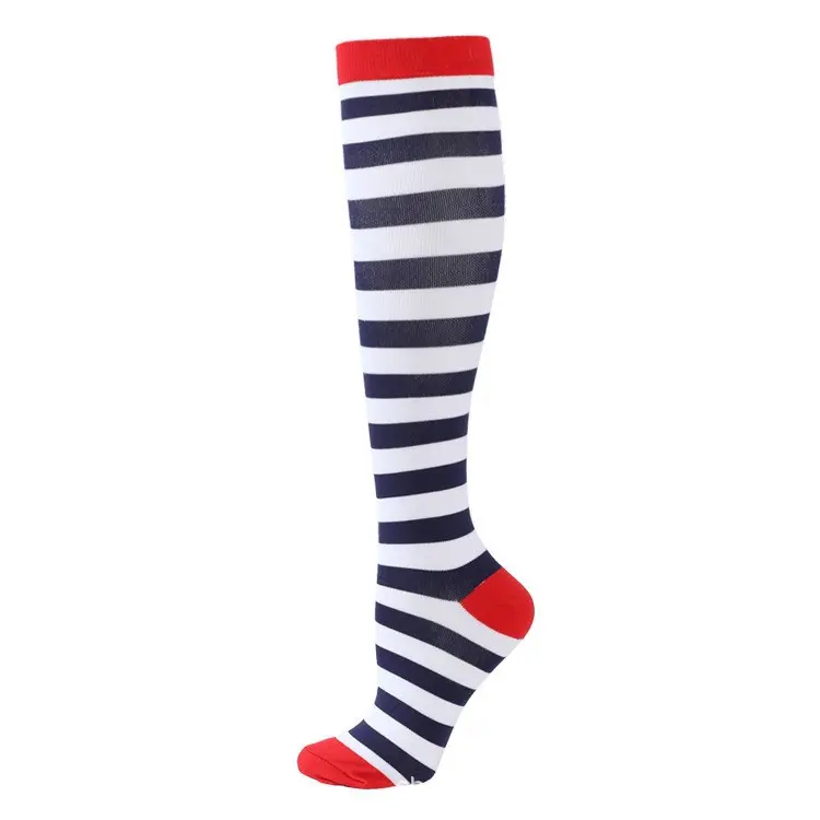 Athletic compression-style socks with sport color accents and subtle logo placement
