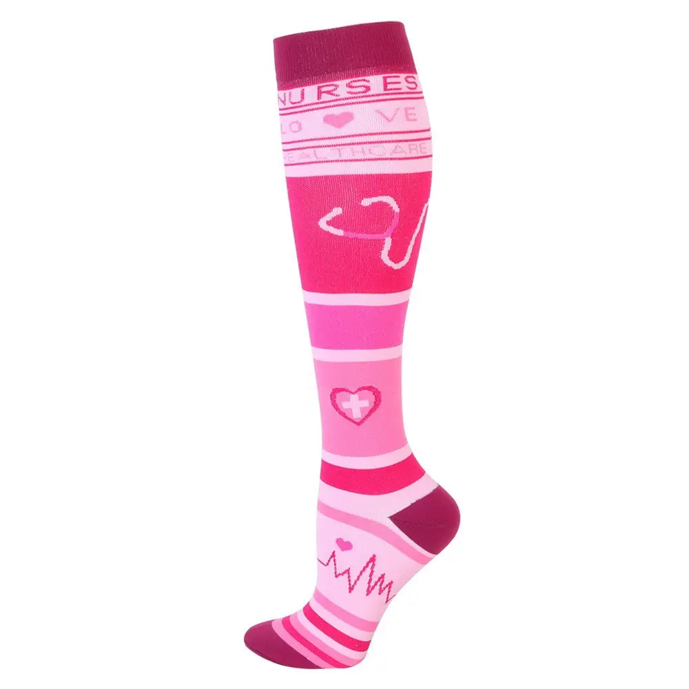 Custom athletic compression socks with team color layout and calf branding