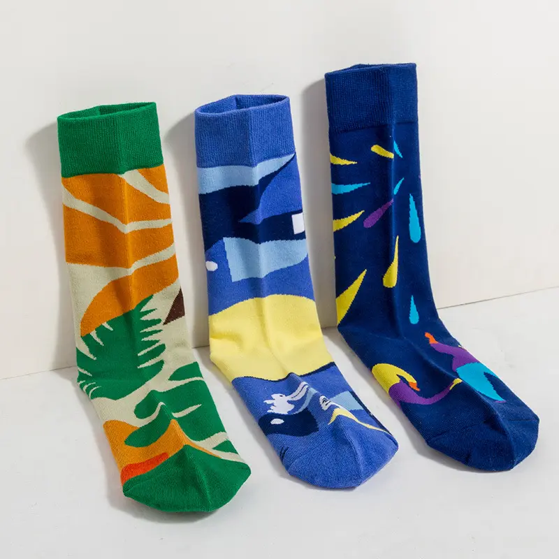 Custom striped crew socks using brand colors and classic pattern layouts