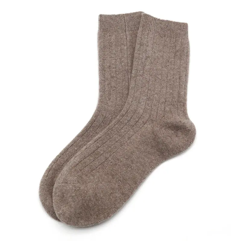 Merino wool blend crew socks with logo and packaging direction