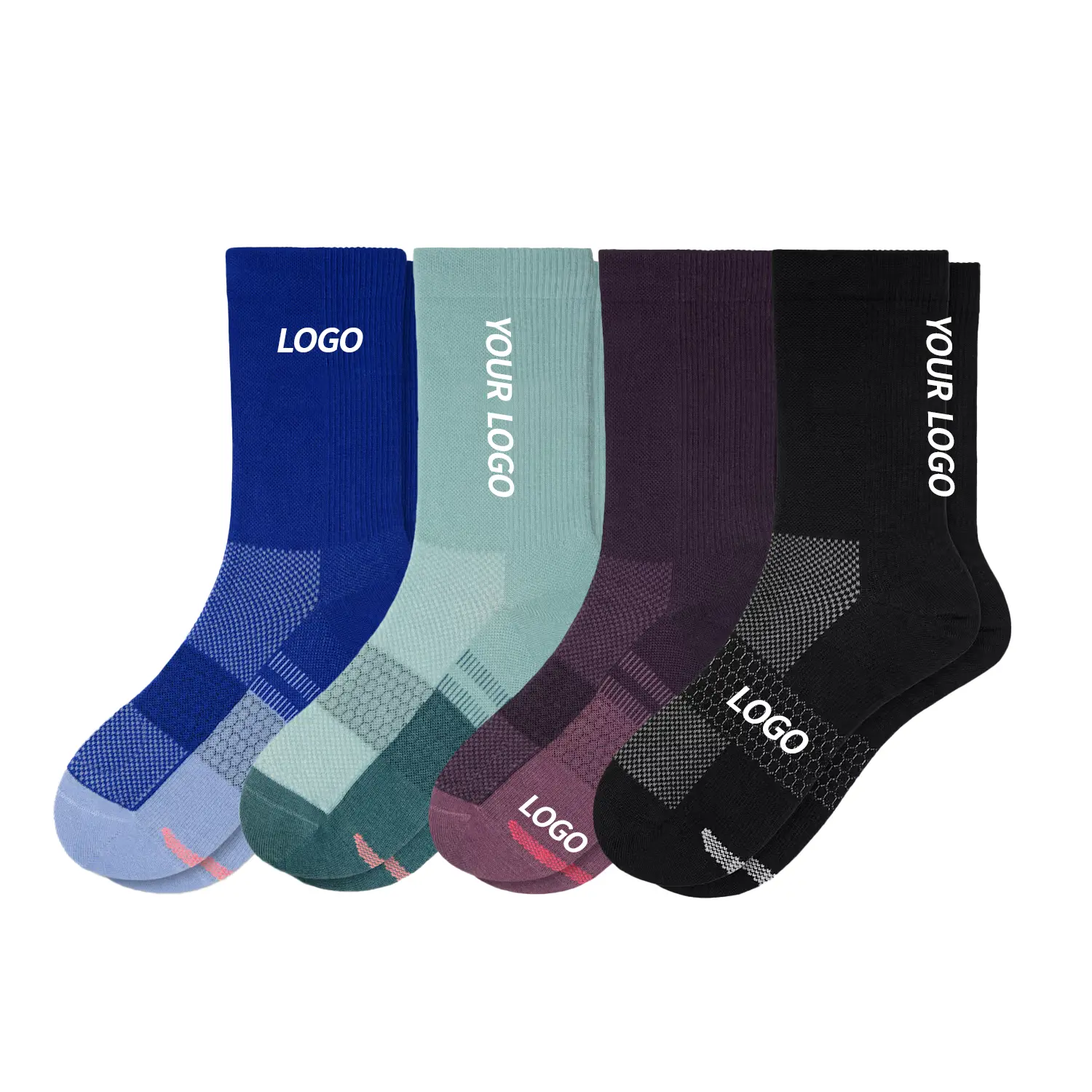 Personalized athletic socks with logo color and fit details