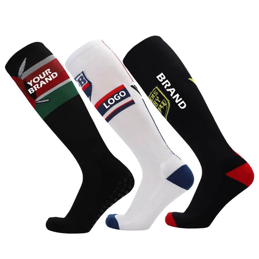 Custom football socks with team colors logo and knee high style